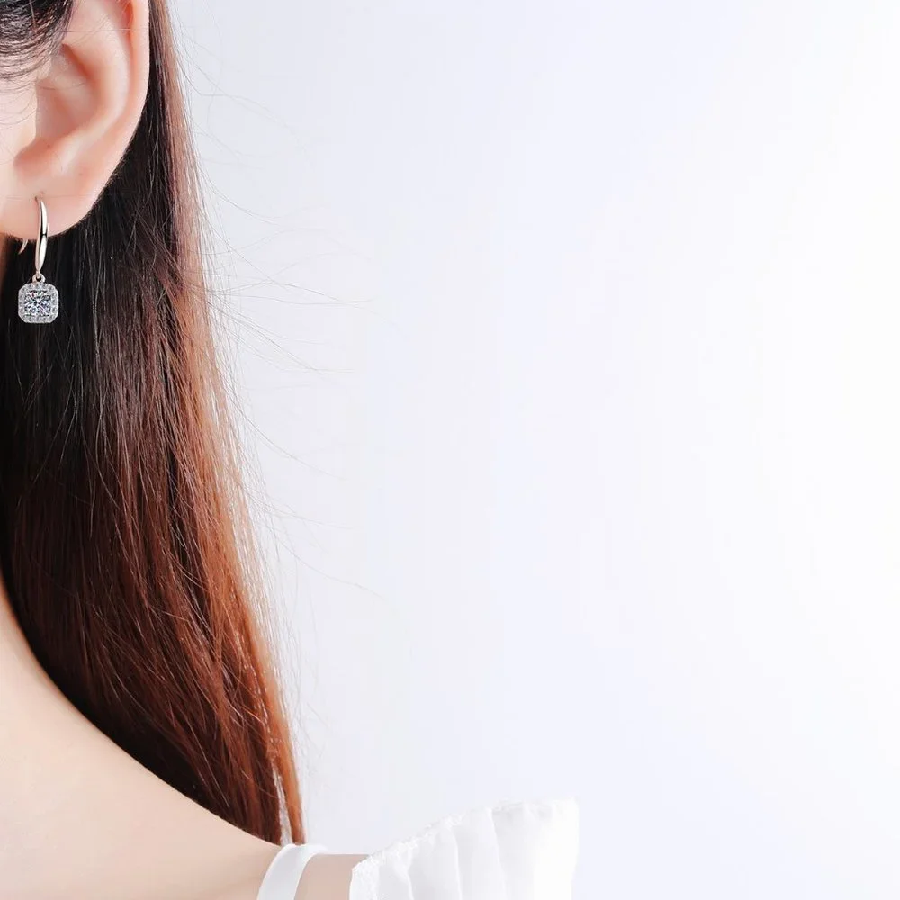 Certified 1ct. t.w. Moissanite Diamond Halo Drop Earrings NEW